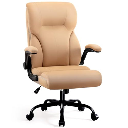 AreShark Office Chair - Executive High Back Breathable Desk Chair with Lumbar Support - Ergonomic Leather Rolling Swivel Computer Chair with Rock Function for Working Studying Gaming Relaxing - color: Khaki