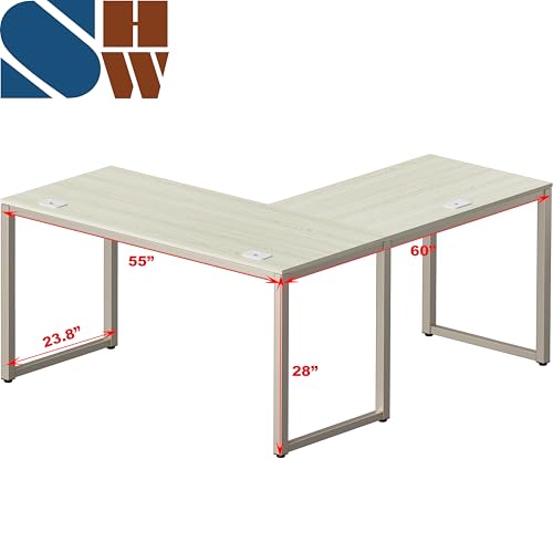 SHW 55 x 60 Commercial-Grade L-Shape Corner Office Computer Desk, Maple | 10-Year Limited Warranty - color: Maple
