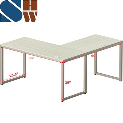 SHW 55 x 60 Commercial-Grade L-Shape Corner Office Computer Desk, Maple | 10-Year Limited Warranty - color: Maple