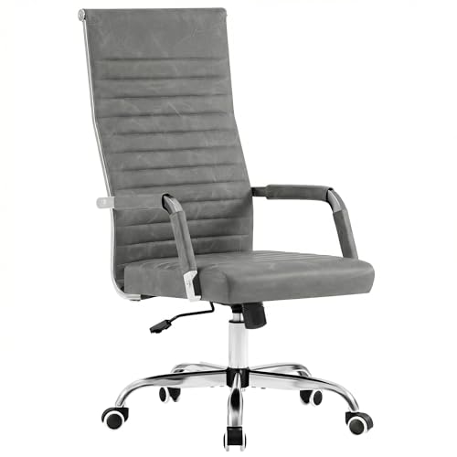 Furmax Ribbed Office Chair High Back PU Leather Executive Conference Chair Adjustable Swivel Chair with Arms (Bicolor Vintage Grey) - color: Bicolor Vintage Grey