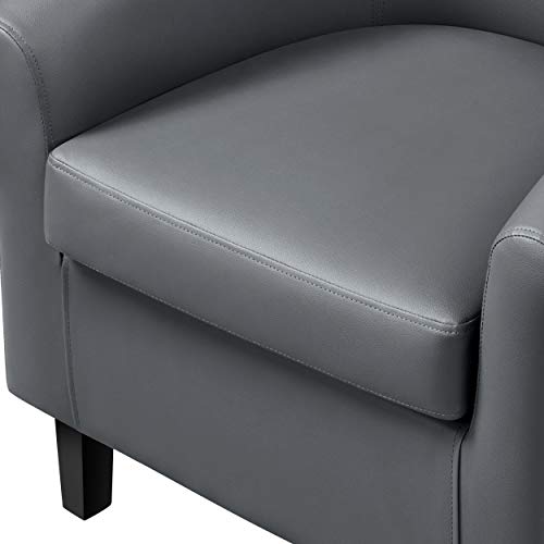 Topeakmart Faux Leather Club Chair, Modern Accent Chair, Gray | PU Leather Barrel Chairs, U-shaped Backrest, Foam Seat, 18" Seat Height, Solid Wood Legs - color: Grey, size: Set of 1