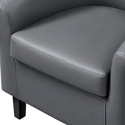 Topeakmart Faux Leather Club Chair, Modern Accent Chair, Gray | PU Leather Barrel Chairs, U-shaped Backrest, Foam Seat, 18" Seat Height, Solid Wood Legs - color: Grey, size: Set of 1