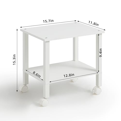 YUFAM 2 Tier Under Desk Printer Stand with Storage, White - color: White, size: 11.8"D×15.7"W×15.3"H