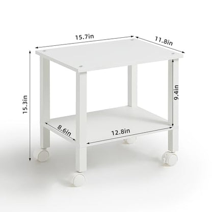 YUFAM 2 Tier Under Desk Printer Stand with Storage, White - color: White, size: 11.8"D×15.7"W×15.3"H