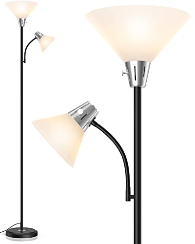LEPOWER Floor Lamp, Bright Standing Lamp with Replaceable 3000K LED Lights - style: Floor Lamp (2 heads)