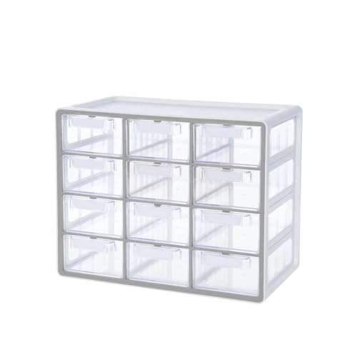 Blue Ginkgo 12-Drawer Storage Cabinet Organizer, Grey, Made in Korea | Stackable. Adjustable. Easy Visibility. - color: GREY, size: 12 Drawer