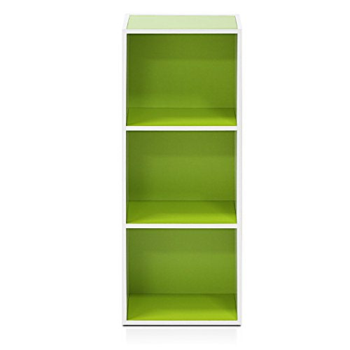 Furinno LUDER Book Shelf, 3-Cube Bookshelf, Bookcase with Open Shelves, 9.3 x 12 x 31.5, Easy Assembly, for Living Room, Bedroom, Home Office, White/Green - color: White/Green, size: 3-Tier Cube