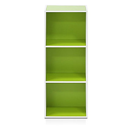Furinno LUDER Book Shelf, 3-Cube Bookshelf, Bookcase with Open Shelves, 9.3 x 12 x 31.5, Easy Assembly, for Living Room, Bedroom, Home Office, White/Green - color: White/Green, size: 3-Tier Cube