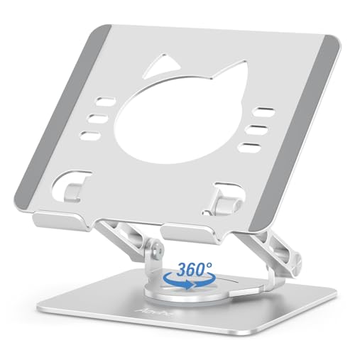 Aoviho Tablet Stand 360° Rotating Aluminum Holder, Adjustable, Portable and Foldable Monitors Stand for iPads, Compatible with 4-12.9" Tablets, Silver - color: Silver