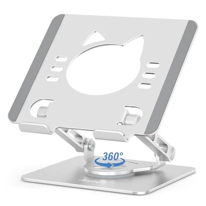 Aoviho Tablet Stand 360° Rotating Aluminum Holder, Adjustable, Portable and Foldable Monitors Stand for iPads, Compatible with 4-12.9" Tablets, Silver - color: Silver