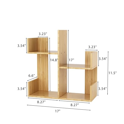 Modern 2-Tier Desk Bookshelf, Short Book Organizer, Display Shelf & Desktop Storage Rack, Space-Saving Desk Bookshelf for Books, Decor & Small Items, Natural - color: Natural