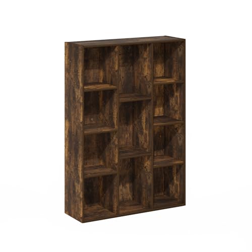 Furinno LUDER Book Shelf, 11-Cube Bookshelf, Reversible Bookcase, 9.4 x 29.1 x 41.7, Easy Assembly, for Living Room, Bedroom, Home Office, Amber Pine - color: Amber Pine, size: 11-Cube
