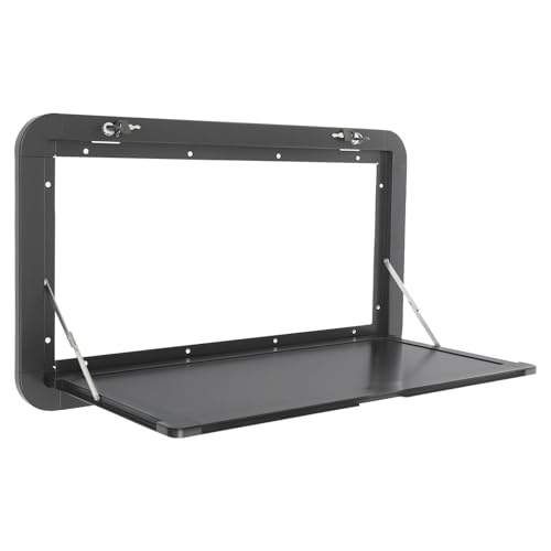31.5*17.7in Rv Caravan Picnic Folding External Table - Aluminum Wall Mount Flip Fold Down Desk External Hanging Table W/4 Keys,55lbs Max Load For Caravans,Vans,Truck Campers,Travel Trailers. (Black) - color: Black