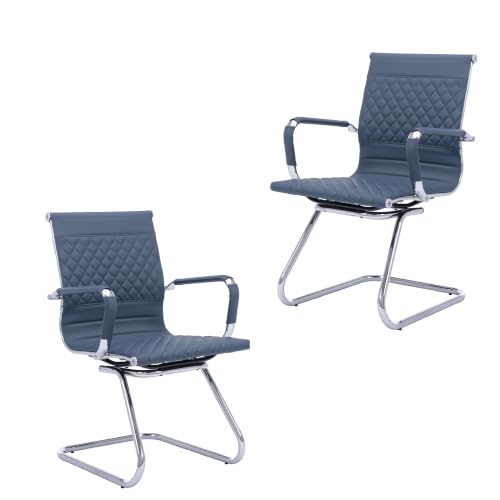 HNY Set of 2 PU Leather Office Guest Chairs, Navy Blue - color: Navy Blue