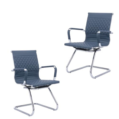HNY Set of 2 PU Leather Office Guest Chairs, Navy Blue - color: Navy Blue