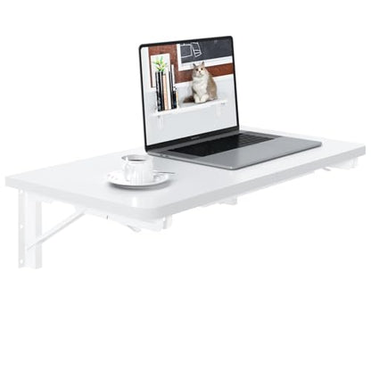 TEAMIX Wall Mounted Folding Desk for Small Spaces, White Floating Shelf - color: White, size: 23.6"W x 11.8"D