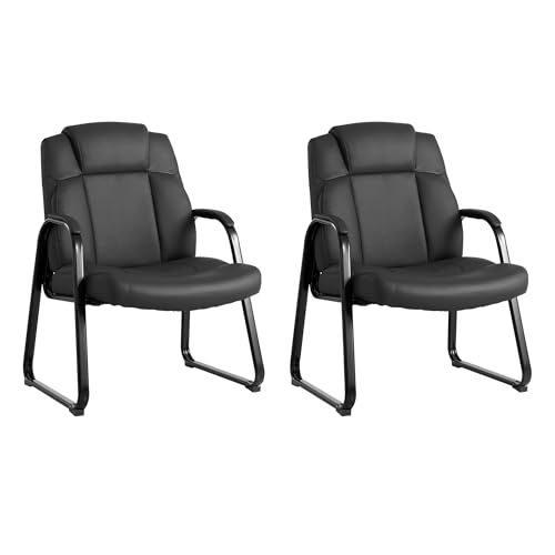 Okeysen Big & Tall Waiting Room Chairs Set of 2, PU Leather Reception Guest Chair with Padded Arm Rest, Office Desk Chair with Sled Base No Wheels, for Office Meeting, Conference Room, Lobby, 500lb - color: Black, size: Set of 2