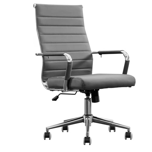 Office Desk Chair,Modern Leather Conference Room Chairs,High Back Ergonomic Home ofiice Chair,Adjustable Height Swivel Executive Computer Chair with Armrest and Padded Seat,Grey - color: Grey