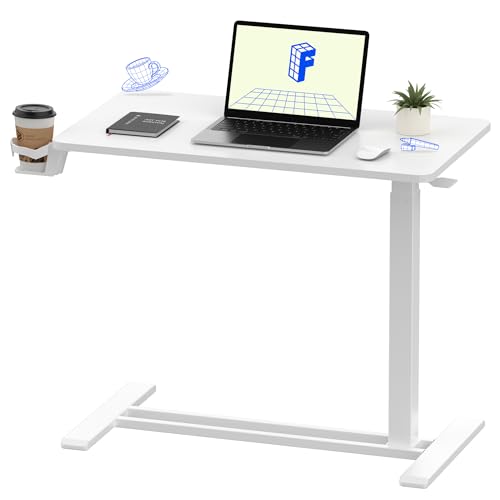 FLEXISPOT H7 32" Pneumatic Height-Adjustable Overbed Table with Wheels - color: White, size: Large