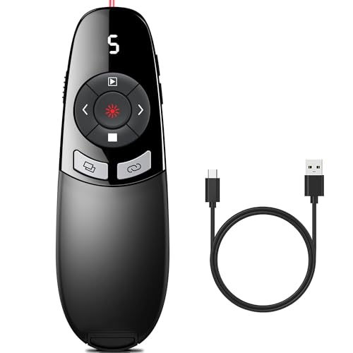 Presentation Clickers for PowerPoint with Timer, Wireless Rechargeable Laser Pointer for Laptop Presentations Remote, Power Point Remote Clicker for Computer/Mac/PPT/Google Slide Advancer - size: Re-Red-Timer-Battery Display