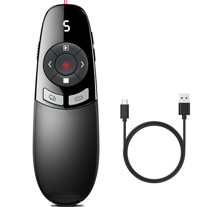 Presentation Clickers for PowerPoint with Timer, Wireless Rechargeable Laser Pointer for Laptop Presentations Remote, Power Point Remote Clicker for Computer/Mac/PPT/Google Slide Advancer - size: Re-Red-Timer-Battery Display