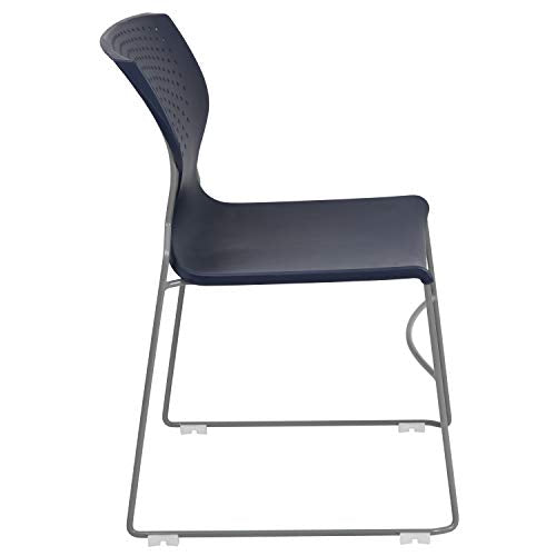 EMMA + OLIVER Home and Office Navy Full Back Stack Chair with Gray Fr | Powder Coated, 661 LBS. Weight Capacity - color: Navy