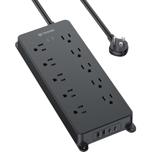 TROND Power Strip Surge Protector, 4000J, ETL Listed, Flat Plug 5ft - color: Black, size: 5FT (Flat Plug)