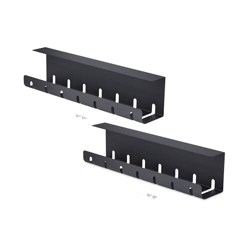 StarTech 2-Pack Under Desk Cable Management Tray (S2MB-Desk-Cable-Tray) | 42" Long (21" Per Tray), Screw-On, Metal Slotted Style Cable Organizer, Power Bar Holder, Black