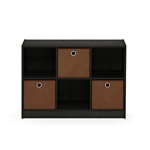 Furinno Basic 6-Cube Book Shelf with Open Shelf, 3 x 2, Espresso - color: Espresso/Brown, size: 6-Cube with Bin