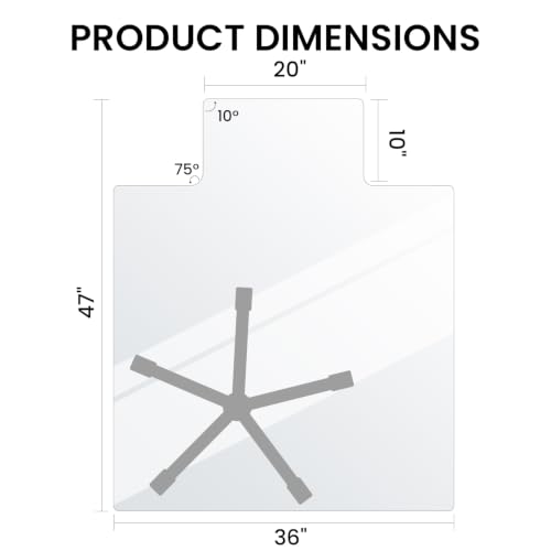 Tempered Glass Chair Mat with Lip, 36" x 47" Heavy Duty Office Chair Mat for Carpet & Hardwood Floors, Clear Floor Protector for Rolling Chairs, Supports up to 1200 lbs, 12 Anti-Slip Pads