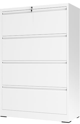 4 Drawer Lateral File Cabinet with Lock, Metal File Cabinets for Home Office, Office Furniture for Organization Hanging Legal/Letter/A4, Metal Filing Cabinet Storage Cabinet, Require Assembly, White - color: White, size: 4 Drawers (35.43 in Width)
