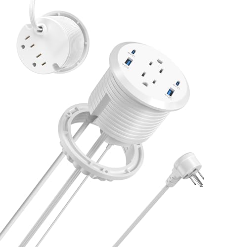 Jgstkcity Power Strip,Flush Mount Recessed Power Grommet,65W USB C Fast Charging,3-Inch Hole, 4 Outlets & 4 Ports, Ideal for Desktop & Countertop Outlet,Dual-Sided (White, 10FT) - color: White, size: 10FT