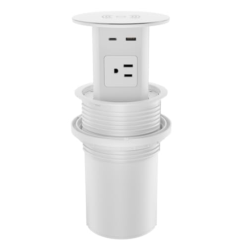 Pop up Outlet,4-inch Hole,4-AC,PD20W USB-C,6ft Cord,White | Fast Charging,15W Wireless Charging,Easy Install,Desktop Recessed Grommet Power Outlet for Kitchen Island Countertop - color: White