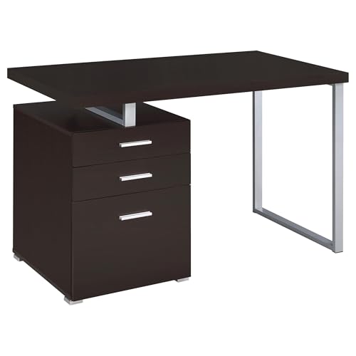 Coaster Home Furnishings Brennan Modern Contemporary Home Office 3-Drawer Writing Desk with Drawers Computer Desk Study Table File Cabinet Storage Silver Metal Frame Cappuccino Brown 800519 - color: Cappuccino