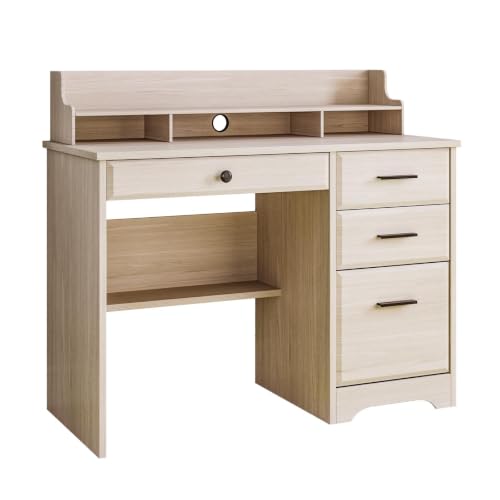 4 EVER WINNER Small Desk with Drawers for Small Spaces, 44'' Computer Desk with File Cabinet & Monitor Stand, Wood Writing Desk for Bedroom, Living Room, Off White - color: Off White