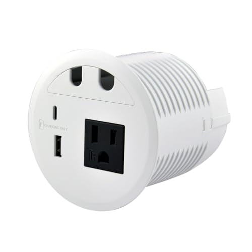 Desktop Power Grommet with 33W Fast Charging USB-A+C, with 1 AC Power Outlet and 4.5FT Extension Cord Recessed Power Outlet for Conference Rooms, Office Tables, Furniture (White) - color: white