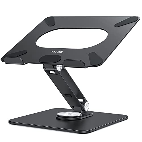 BESIGN LSX7 Laptop Stand with 360 Rotating Base, Ergonomic Adjustable Notebook Riser, Foldable Computer Holder Compatible with 10-15.6" Laptops (Black) - color: Black