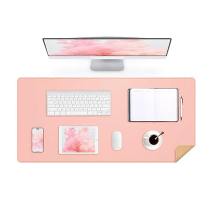 Desk Pad, Leather Non-Slip Laptop Computer Desk Keyboard Mat, Table Protector Blotter Mat, Large Mouse Pad (23.6" x 11.8")-Pink - color: Pink