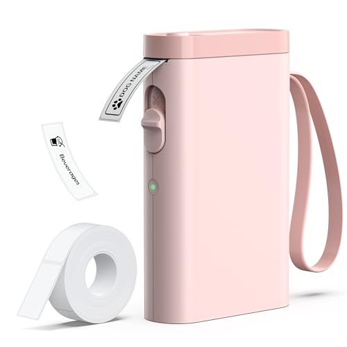 P21 Label Maker Machine with Tape, Bluetooth Label Printer, Pink | Inkless Printing, Built-in Cutter, Rechargeable, Easy App Editing, Ideal for School, Office and Home - color: PINK