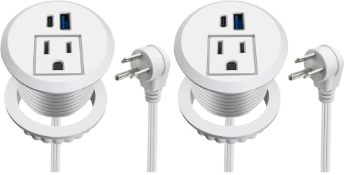 20W USB-C Fast Charge Recessed Power Grommet, 2 inch Flush Mount Desk Outlet with 6.5 FT Extension Cord, Space-Saving Countertop Power Strip for Home Office School Hotel (Pack of 2) - color: White, size: 2 inch 20W (Pack of 2)