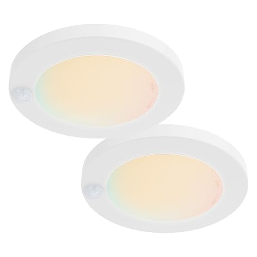 ZAGO LED 6" 120 Volts Closet Light Wired, PIR Motion Sensor Ceiling Disc Light, 15W, 1100 Lumens, CRI>80, 5CCT Daylight White for Closet, Laundry, Garage, Pantry, Wet Location, ETL, White, 2 Packs - color: White-5CCT-2Packs