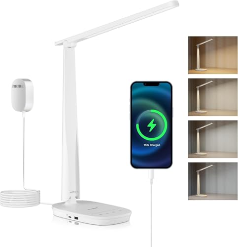 Honeywell HWT-H2 LED Desk Lamp, Eye-Caring Full Spectrum, USB Charging - color: White