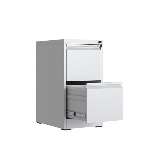 2 Drawer File Cabinet with Lock, Metal Vertical Filing Cabinet, Lockable Heavy Duty Steel Small File Cabinets for Home Office, for A4 Legal/Letter Size Storage, White, Assembly Required - color: White, size: 2 Drawers