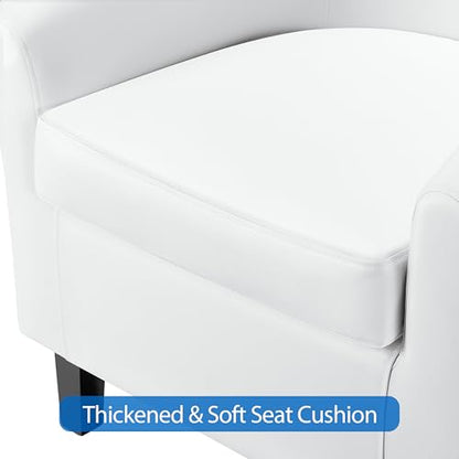 Topeakmart Faux Leather Accent Chair, 300 lb Cap, White | PU Leather Barrel Chairs, U-shaped Backrest, Foam Seat, 18" Seat Height, Solid Wood Legs - color: White, size: Set of 1