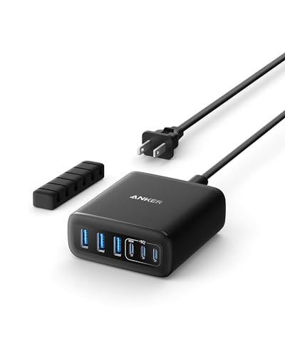 Anker Desktop Charger, Fast Charging USB C Charger with 112W Max 6-Port | Desk Accessories for Home Office, Campatible with Multiple Devices, iPhone iPad MacBook Galaxy and More (Cable Not Included) - color: Black