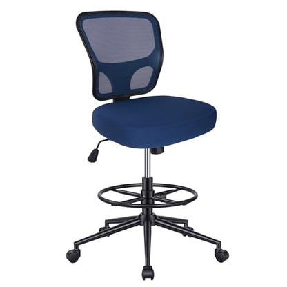 Armless Drafting Chair Tall Office Chair for Standing Desk - Adjustable Height Mesh Ergonomic Stool with Foot Ring, Rolling Counter Height Computer Chair for Small Spaces & Home Office - color: Navy