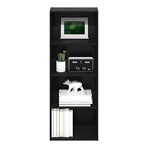 Furinno LUDER 4-Tier Book Shelf, Open Shelves Bookshelf, Blackwood | 9 x 15.6 x 41.7, Closed Back, Modern Bookcase, for Living Room, Bedroom, Home Office - color: Blackwood, size: 4-Tier