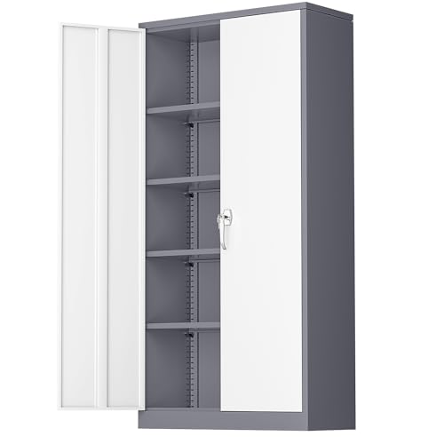 Greenvelly Metal Storage Cabinet with 2 Doors and 4 Adjustable Shelves,72" Locking Metal Garage Cabinet, Steel Tool Cabinets, Lockable Filling Cabinet for Home, Office, Garage, School(36" W x 18" D) - color: Gray White, size: 72" Storage Cabinet
