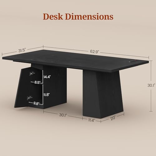 UPOSOJA 63 in Executive Desk with Power Outlets, Modern Home Office Desk with Storage Cabinet, Wood Computer Desk Business Workstation Desk Conference Table Black - color: Black, size: 63in Cabinet