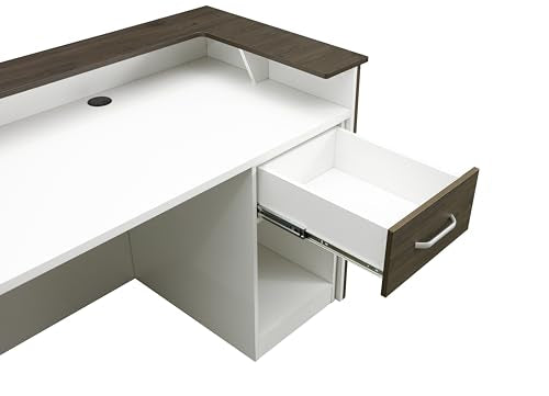 Mares 87" Wood Office Reception Desk Counter & Drawers w/Telescopic Rails & Chrome Handles | Cable Grommet Holes | Option to Add Logo | Front Table Furniture Nail Hair Beauty Salon Spa Restaurant - color: Dark Brown